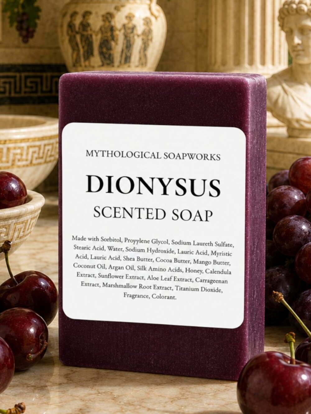 DIONYSUS Sweet Cherry Wine Scented Artisan Soap.